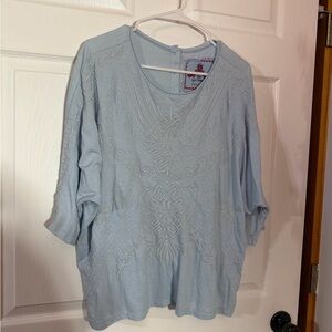 Johnny Was Sky Blue Embroidered Blouse